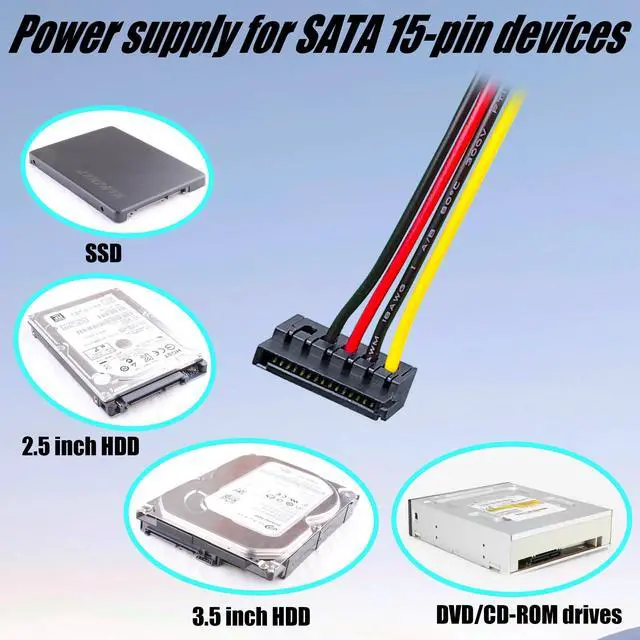 Alt view image 3 of 6 - ATX 6Pin to Dual SATA 15Pin + SATA 6Pin Adapter Extension Cable for Mechanical Hard Drives, Solid-State Drives, Optical Drives (19.6 in/50cm)