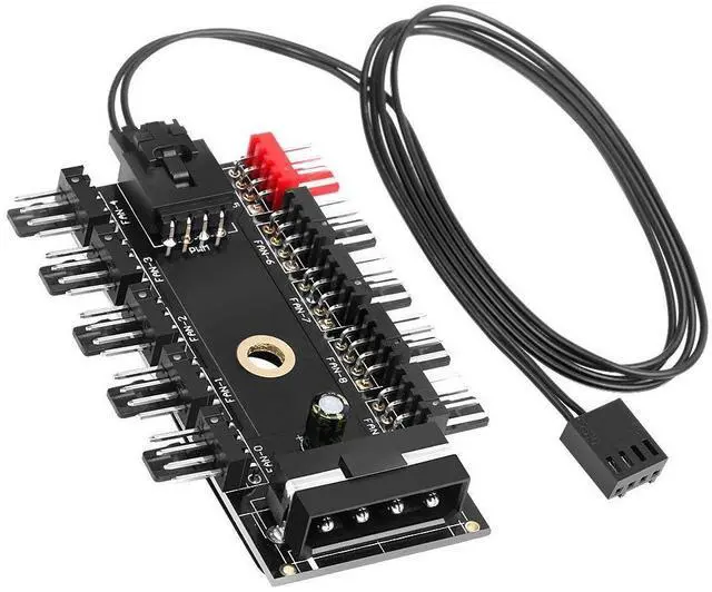 Main image of PC Chassis Fan Hub CPU Cooling HUB 10 Port 12V 4 Pin Fan PWM Hub Molex Controller