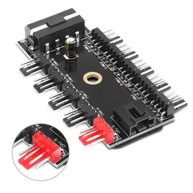 Alt view image 4 of 7 - PC Chassis Fan Hub CPU Cooling HUB 10 Port 12V 4 Pin Fan PWM Hub Molex Controller