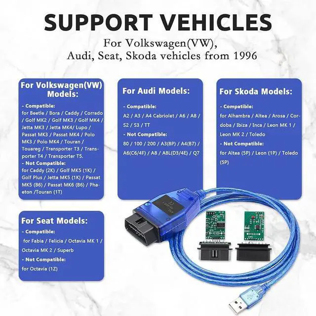 Alt view image 2 of 6 - OBD2 KKL for VAG-COM 409.1 for VCDS USB Cable for VAG, for VW, for Audi, for Seat, for Volkswagen for Skoda Vehicles from 1996 Later, Car ECU Scan Tool OBD2 to USB Cable for Windows XP Diagnostic