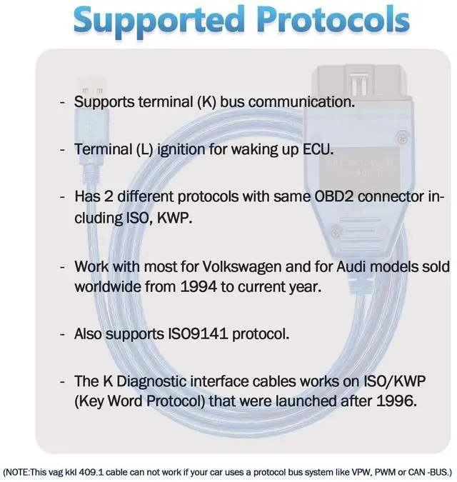 Alt view image 6 of 6 - OBD2 KKL for VAG-COM 409.1 for VCDS USB Cable for VAG, for VW, for Audi, for Seat, for Volkswagen for Skoda Vehicles from 1996 Later, Car ECU Scan Tool OBD2 to USB Cable for Windows XP Diagnostic