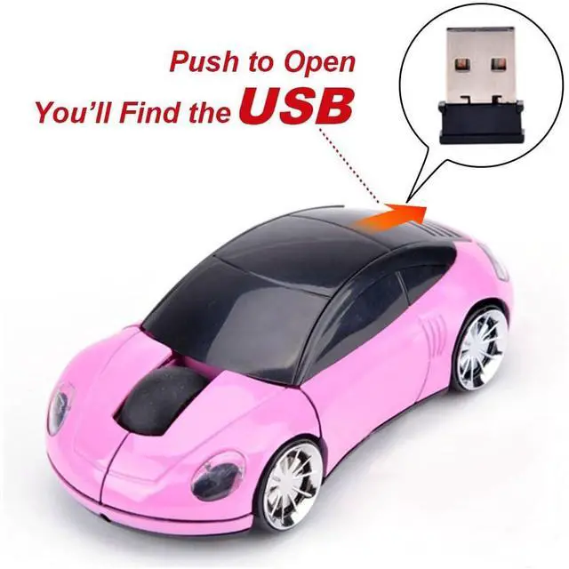 Alt view image 5 of 7 - 2.4GHz 3D Car Shape Wireless Optical Mouse USB Gaming Mouse with Receiver for PC Laptop (Pink)