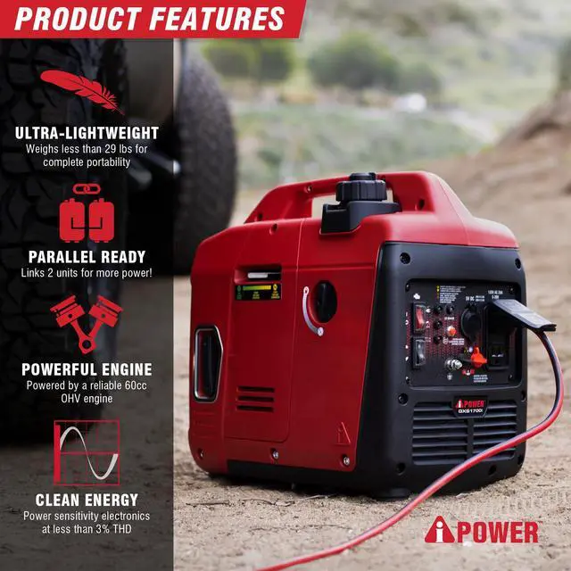 Alt view image 2 of 7 - AiPower 1700 Watt Portable Quiet Inverter Generator Gas Powered, Small Ultra Lightweight Quiet Generator for Camping, Tailgating, Home Backup, Emergency, EPA Compliant, CO Sensor (GXS1700i)