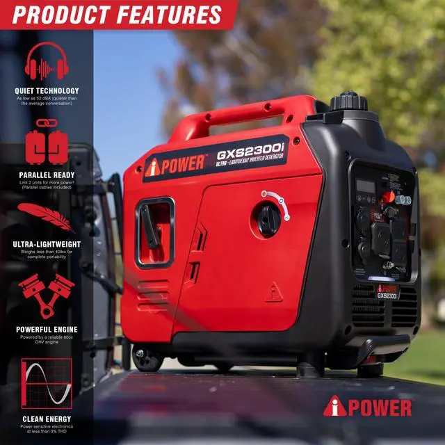 Alt view image 2 of 7 - AiPower 2300-Watt Recoil Start Gasoline Powered Ultra-Weight Inverter Generator with 80cc OHV Engine and CO Sensor Shutdown