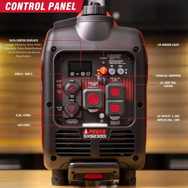 Alt view image 5 of 7 - AiPower 2300-Watt Recoil Start Gasoline Powered Ultra-Weight Inverter Generator with 80cc OHV Engine and CO Sensor Shutdown