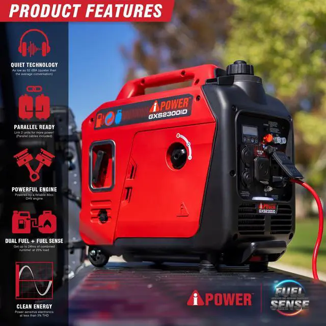 Alt view image 3 of 7 - AiPower 2300-Watt Recoil Start Gas Propane Powered Ultra Light-Weight Inverter Generator 80cc OHV Engine and CO Sensor Shutdown