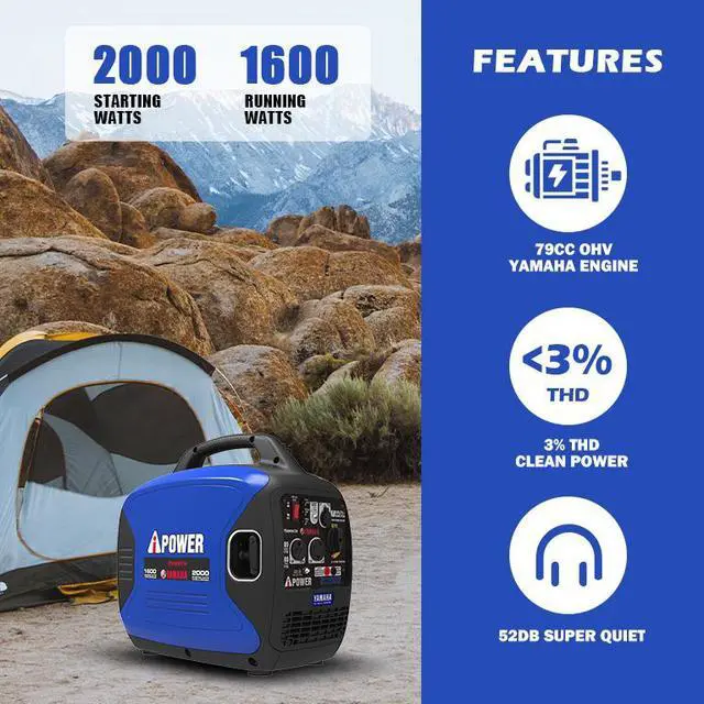 Alt view image 3 of 7 - AiPower Portable Inverter Generator, 2000W Ultra-Quiet Powered By Yamaha Engine RV Ready, EPA Compliant, Ultra Lightweight For Backup Home Use, Tailgating & Camping
