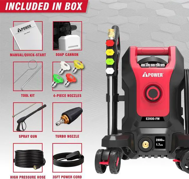 Alt view image 7 of 7 - AiPower 2800 PSI 1.2 GPM Electric Pressure Washer with5 QC Nozzles