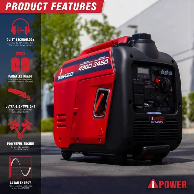 Alt view image 2 of 7 - AiPower 4300-Watt Recoil Start Gasoline Powered Light-Weight Inverter Generator with 149cc OHV Engine and CO Sensor Shutdown