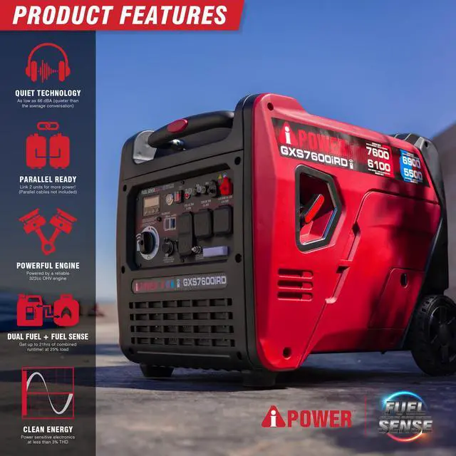 Alt view image 3 of 7 - AiPower 7600-Watt Remote Electric Start Gas and Propane Powered Inverter Generator with CO Sensor, Fuel Sense Technology