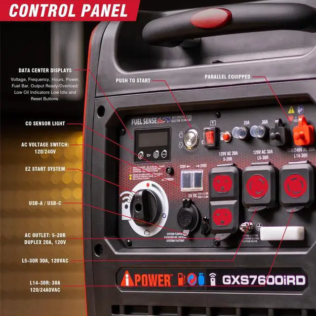 Alt view image 7 of 7 - AiPower 7600-Watt Remote Electric Start Gas and Propane Powered Inverter Generator with CO Sensor, Fuel Sense Technology