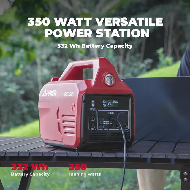 Alt view image 2 of 7 - AiPower 332Wh Lithium Portable Power Station 700 W/350W Rated Pure Sine Battery Generator GS350i