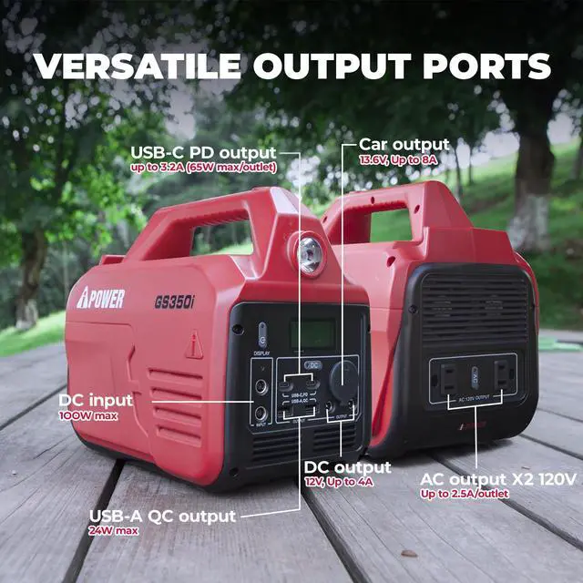 Alt view image 5 of 7 - AiPower 332Wh Lithium Portable Power Station 700 W/350W Rated Pure Sine Battery Generator GS350i