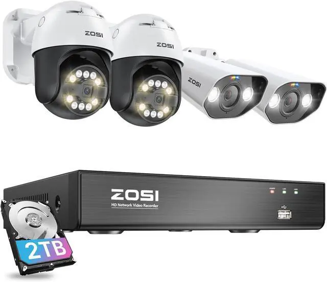 Main image of ZOSI 4K PoE Security Camera System with AI Face Person Vehicle Detection, 8CH NVR (16CH Expandable) with 4 x 5MP 3K Outdoor PT Bullet Cameras, 2-Way Talk, 5X Digital Zoom, 2TB HDD for 24/7 Recording