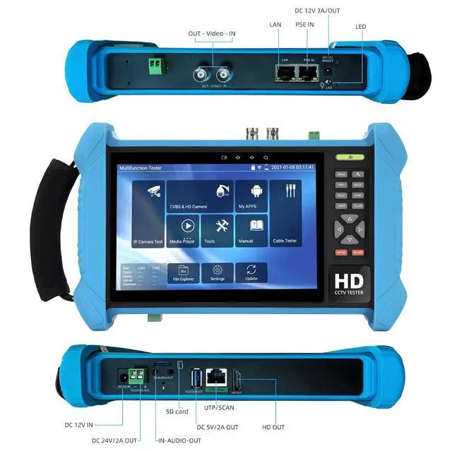 Alt view image 4 of 7 - Koolertron 7" IPS Touch Screen 4K H.265 IP Camera Tester - POE/WiFi, CVBS Analog Tester, HDMI Output, RJ45 TDR, 8GB TF Card, Dual Window Test, Firmware Upgrade