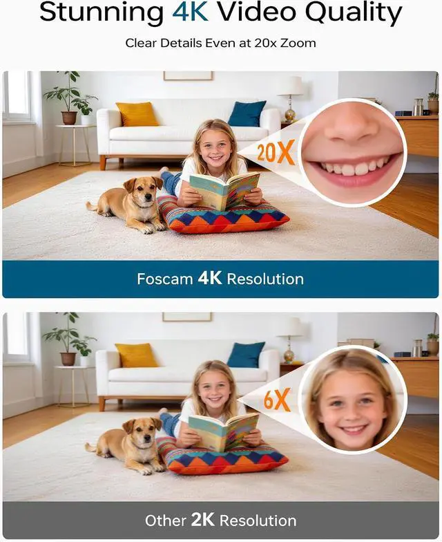 Alt view image 4 of 7 - FOSCAM 4K Indoor Camera, Full Space Sense WiFi Camera with 360° Radar Auto-Tracking Baby Monitor & Pet Camera - No-Blind-Spot View, One Touch Call, Human/Motion/Sound Detection, Compatible with Alexa