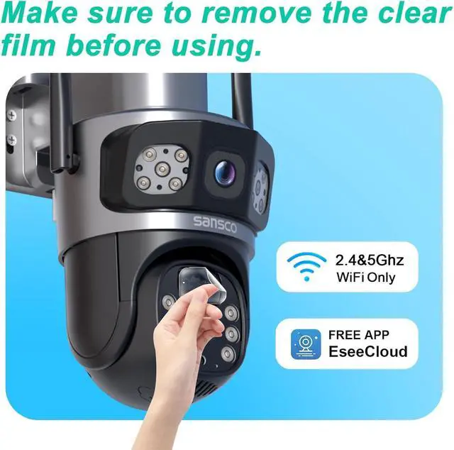 Alt view image 7 of 7 - SANSCO 2K Dual Lens Solar Security Camera Wireless Outdoor, 2.4G & 5G WiFi, 360° PTZ Home Security Camera, 100% Wired Free, Spotlight Color Night Vision, 2-Way Audio, PIR Motion Detection, APP Alerts