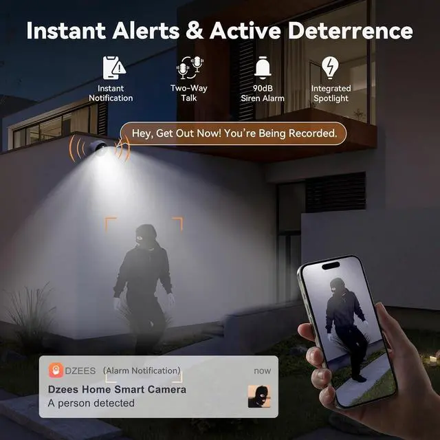 Alt view image 7 of 7 - Dzees 2K AI Magnetic Security Camera, Wireless Indoor/Outdoor