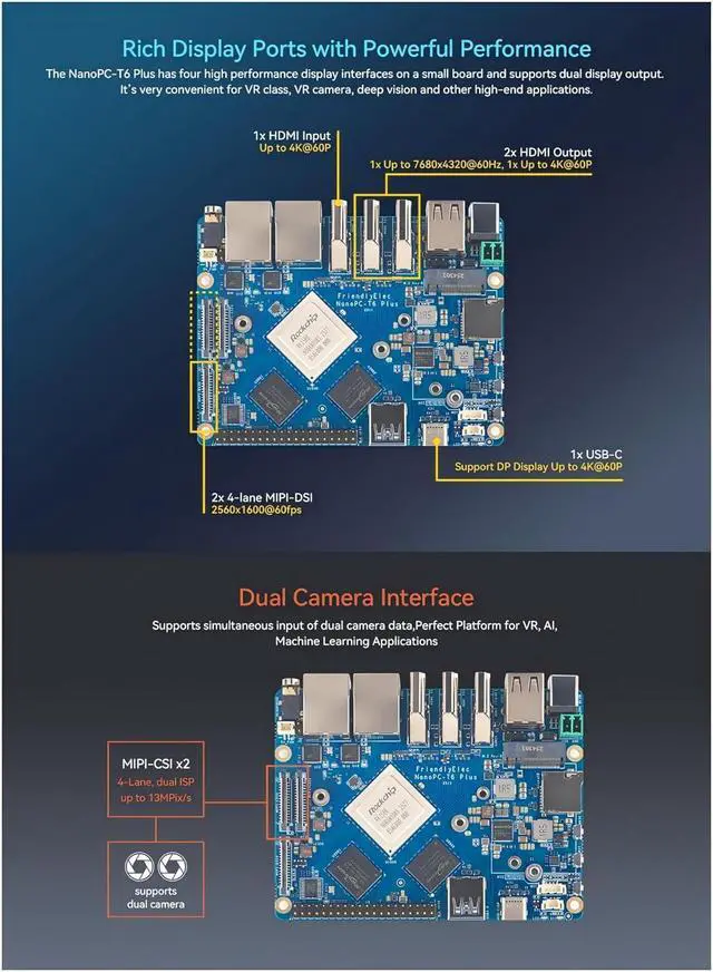 Alt view image 4 of 7 - NanoPC-T6 Plus Mini Open-Source WiFi Router, RK3588 SoC 6TOPS NPU, 16GB LPDDR5 64GB eMMC, M.2 B Key for 4G LTE, Dual 2.5G Ethernet/NVMe/WiFi Module IoT Gateway (Power Kit, 16+64GB)