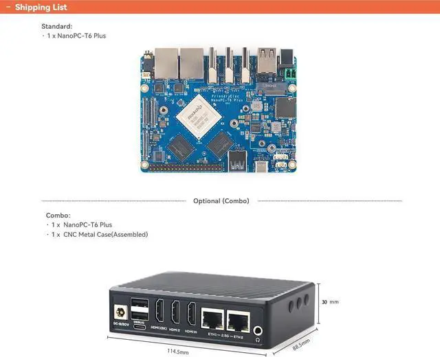 Alt view image 6 of 7 - NanoPC-T6 Plus Mini Open-Source WiFi Router, RK3588 SoC 6TOPS NPU, 16GB LPDDR5 64GB eMMC, M.2 B Key for 4G LTE, Dual 2.5G Ethernet/NVMe/WiFi Module IoT Gateway (Power Kit, 16+64GB)
