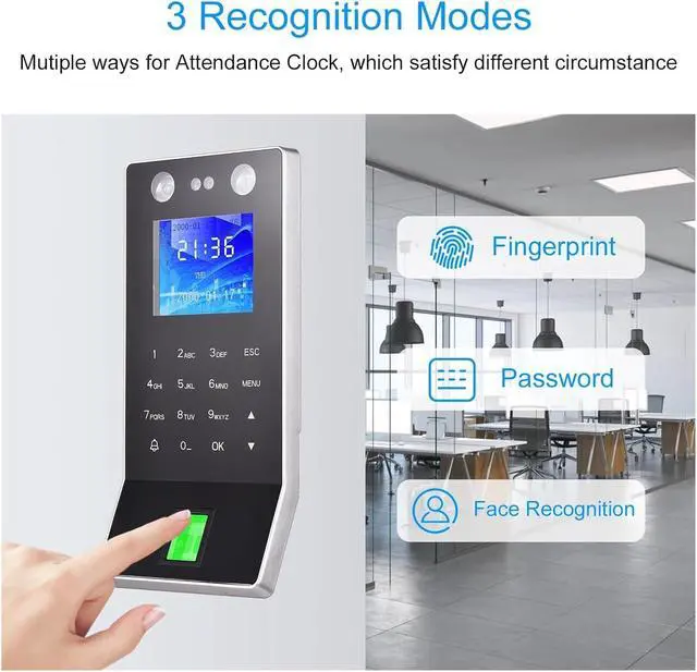 Alt view image 4 of 7 - Face Recognition Fingerprint Password Attendance Machine for Employees Small Business Access Control Recorder Support ID Card Device for Small Businesses