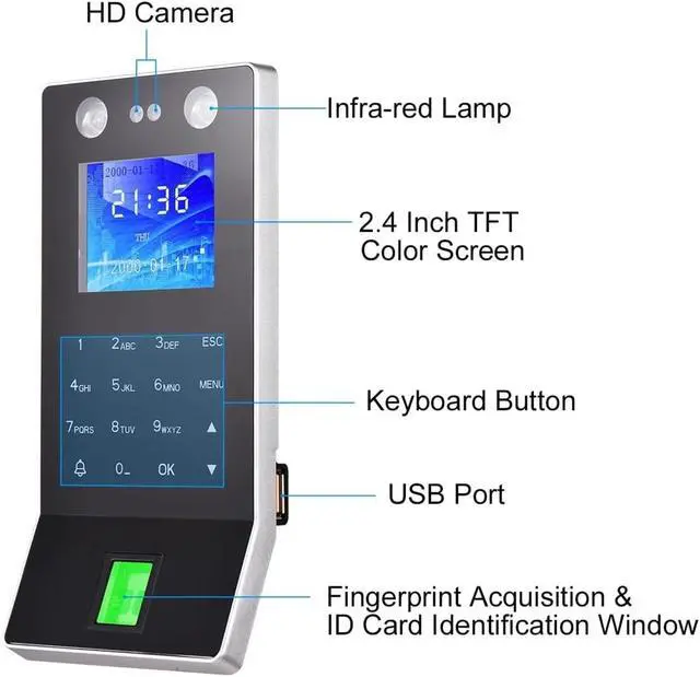 Alt view image 7 of 7 - Face Recognition Fingerprint Password Attendance Machine for Employees Small Business Access Control Recorder Support ID Card Device for Small Businesses