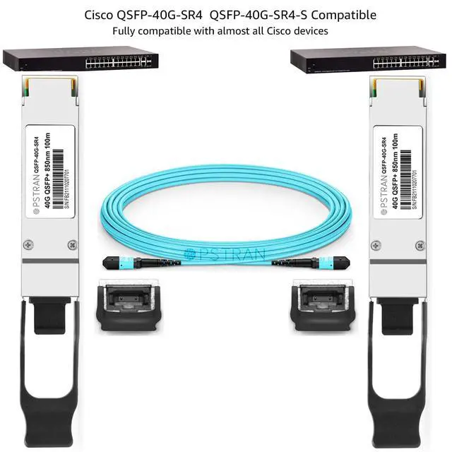 Alt view image 4 of 7 - 40GBASE-SR4 QSFP+ Optical Transceiver Module Compatible with Cisco QSFP-40G-SR4 Meraki MA-QSFP-40G-SR 850nm 100m DDM MPO-12/UPC MMF 4 Pack