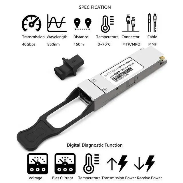 Alt view image 2 of 7 - 40GBASE-SR4 QSFP+ Optical Transceiver Module Compatible with Cisco QSFP-40G-SR4 Meraki MA-QSFP-40G-SR 850nm 100m DDM MPO-12/UPC MMF 4 Pack