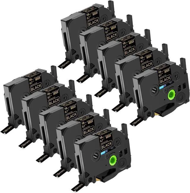 Main image of NineLeaf TZe-344 Label Tape 18mm 0.7 Laminated Black TZ344 TZe TZ Gold on Black Compatible with Brother P Touch Label Maker Tape 3/4" for Brother Ptouch PTD410 PTD400 PTD610BT PTD600, 10 Pack