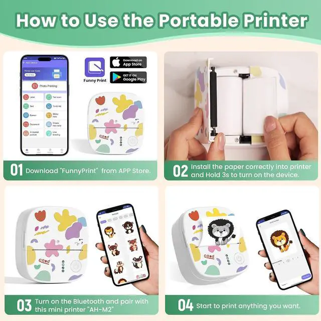 Alt view image 3 of 7 - Portable Thermal Sticker Printer Mini Label Maker Bluetooth Photo Printer Print Pods Inkless Sticker Maker for Kids Sticker Box, for Gifts, Study Note, DIY