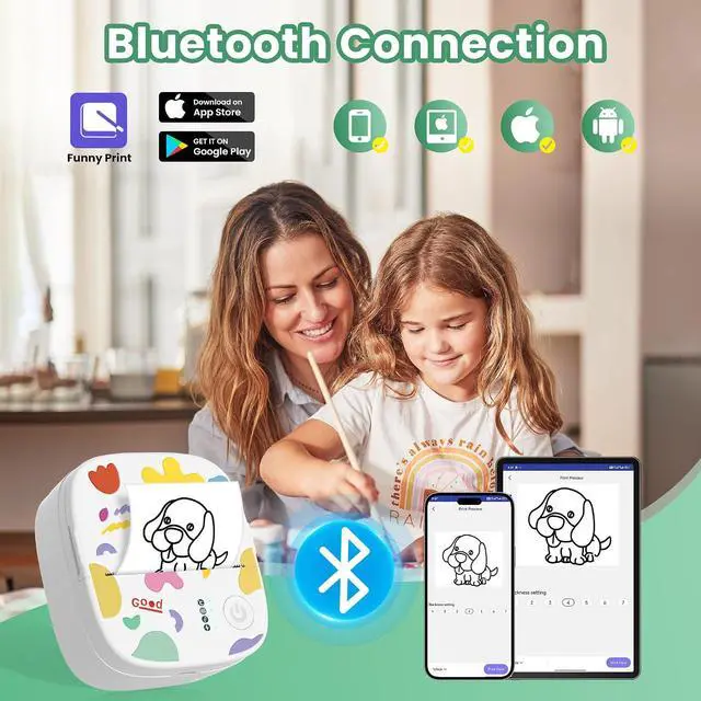 Alt view image 2 of 7 - Portable Thermal Sticker Printer Mini Label Maker Bluetooth Photo Printer Print Pods Inkless Sticker Maker for Kids Sticker Box, for Gifts, Study Note, DIY