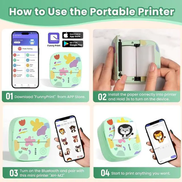 Alt view image 2 of 7 - Wireless Bluetooth Thermal Label Printer, Portable Pocket Label Maker, Mini Photo Sticker Printer with 4 Rolls Paper