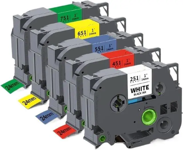 Alt view image 2 of 7 - 24mm Label Tape Compatible with TZe 251 151 451 551 651 751 for Label Makers 5Pack / 10 Pack(10PK Black on White)