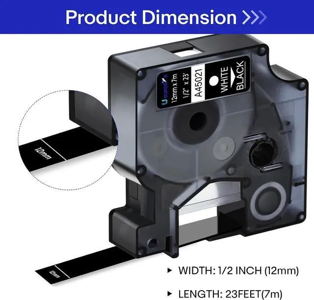 Alt view image 2 of 7 - 100 Pack Compatible for Dymo D1 Label Tape 45021 S0720610 Refill White on Black 1/2 inch x 23 feet Labeling Tape for LabelManager PnP 160 210D 260P 280 360D 420P 450D ColorPop Label Maker