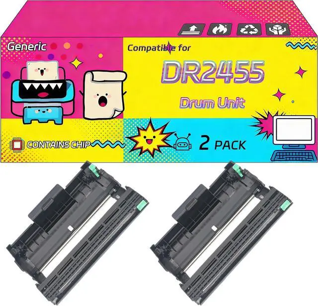 Main image of DR2455 Drum Unit Compatible for Brother HL-L2370DN HL-L2385DW DCP-L2550DW MFC-L2715DW MFC-L2770DW Printers, Clear Text, Vibrant Colour, Easy Installation, with Chip, 12000 Pages (2-Pack Black)