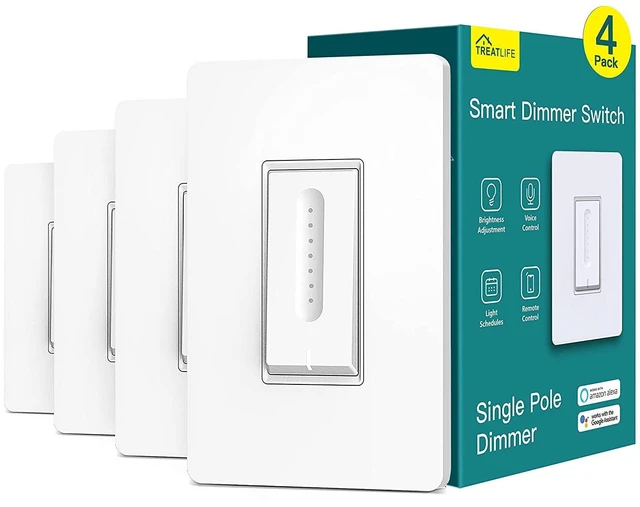 Main image of TREATLIFE Smart Dimmer Switch 4 Pack, Single-Pole Smart Light Switch Works with Alexa and Google Home, 2.4GHz WiFi Smart Switch for Dimmable LED/CFL/Incandescent Bulbs, Neutral Wire Required