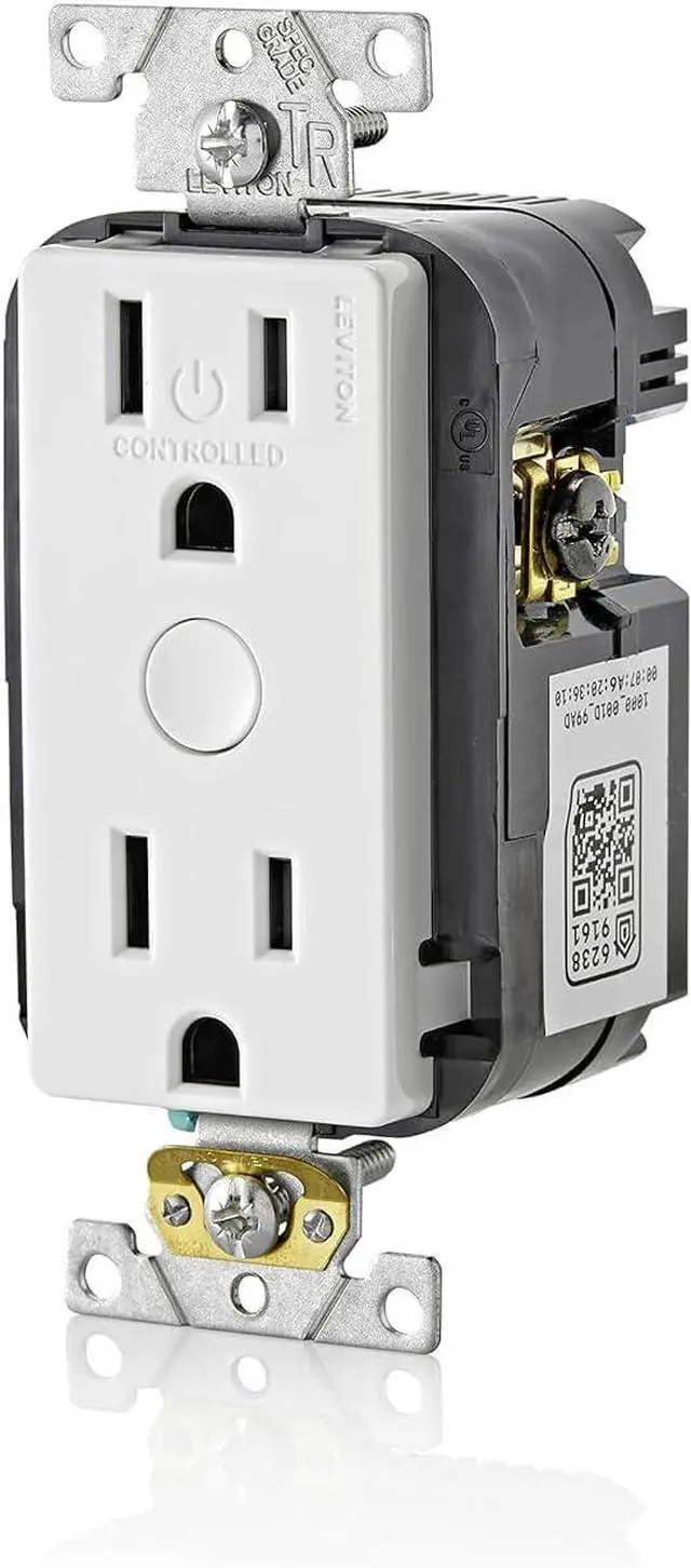 Alt view image 6 of 7 - Leviton Decora Smart Outlet, Tamper-Resistant 15A, Wi-Fi 2nd Gen, D215R-1RW, White