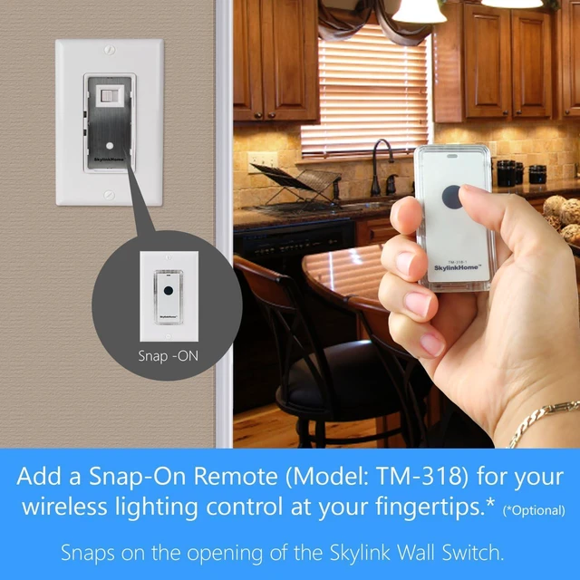 Alt view image 7 of 7 - SkylinkHome SK-8A Wireless DIY 3-Way On Off Anywhere Lighting Home Automation Control Wall Switch Set with Snap On Cover - No Neutral Wire Required.