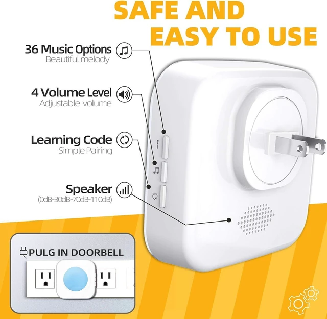 Alt view image 5 of 7 - Wireless Doorbell 1200Ft Door Bells for Home with Flashing Light Hearing Impaired Door bell 1 Battery Button & 3 Plug in Receivers for Home Classroom Room Office