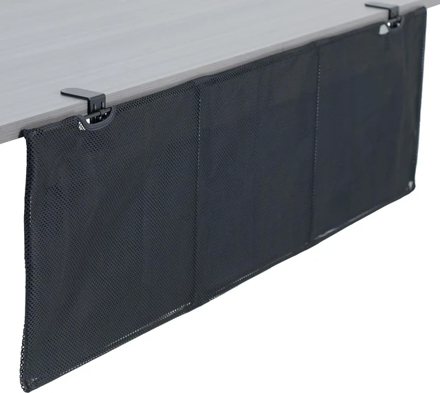 Main image of VIVO Black Clamp-on 48 inch Desk Cable Management Sleeve DESK-SKIRT-48P | Privacy Desk Skirt, Cable Organizer, Wire Hider Kit Panel System