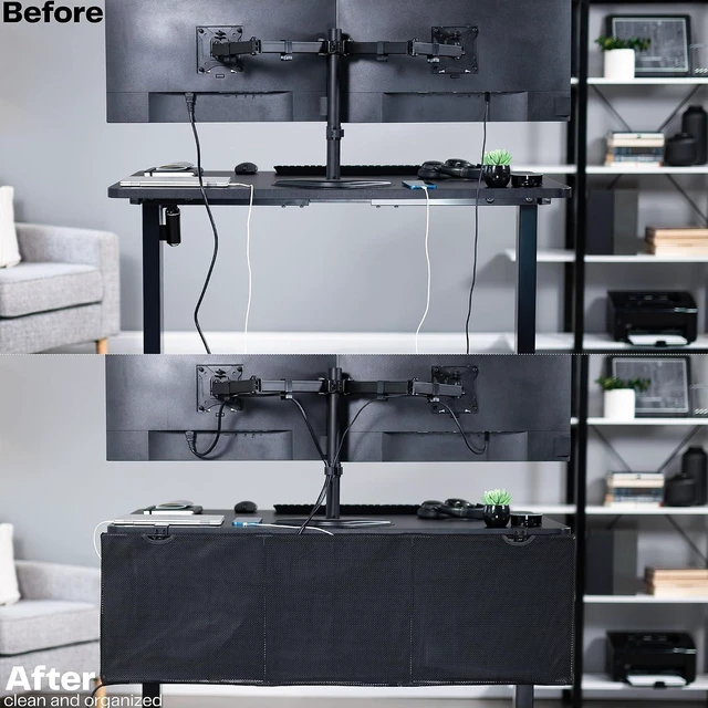 Alt view image 2 of 7 - VIVO Black Clamp-on 48 inch Desk Cable Management Sleeve DESK-SKIRT-48P | Privacy Desk Skirt, Cable Organizer, Wire Hider Kit Panel System