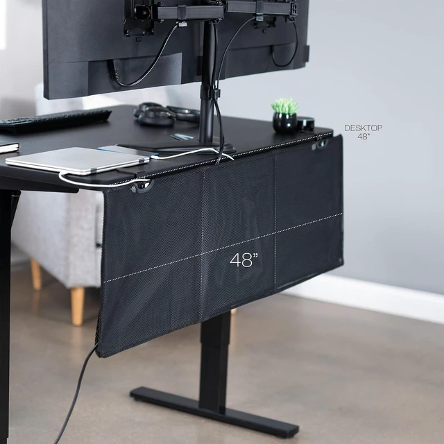 Alt view image 4 of 7 - VIVO Black Clamp-on 48 inch Desk Cable Management Sleeve DESK-SKIRT-48P | Privacy Desk Skirt, Cable Organizer, Wire Hider Kit Panel System