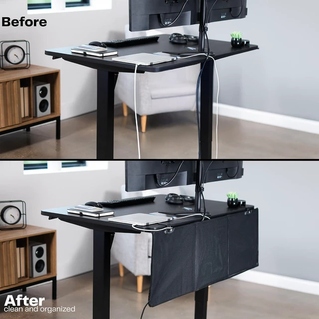 Alt view image 5 of 7 - VIVO Black Clamp-on 48 inch Desk Cable Management Sleeve DESK-SKIRT-48P | Privacy Desk Skirt, Cable Organizer, Wire Hider Kit Panel System