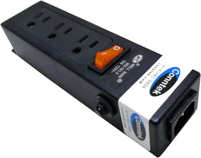 Main image of Conntek Power Strip 125V Housing IEC C14 to US 3 Prong Power Strip 3 Outlets with AC Adapter Space, 7-1/2-Inch