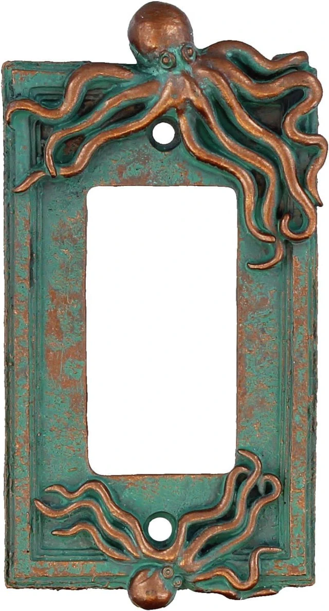 Main image of Top Brass Large Octopus/Kraken Electrical Cover Wall Plate Bronze/Verdigris Finish Style 2 - Single Switch, Double, Rocker, Outlet (Rocker)