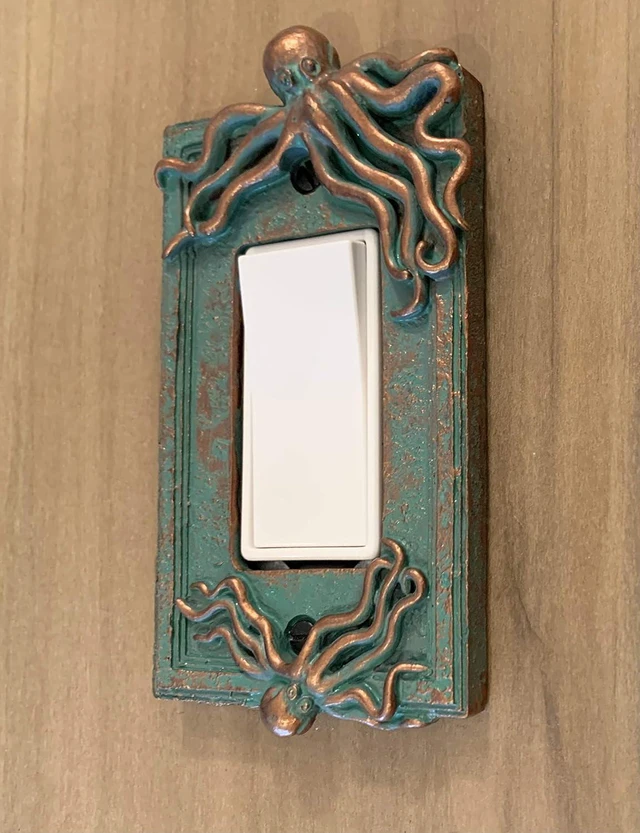 Alt view image 3 of 3 - Top Brass Large Octopus/Kraken Electrical Cover Wall Plate Bronze/Verdigris Finish Style 2 - Single Switch, Double, Rocker, Outlet (Rocker)
