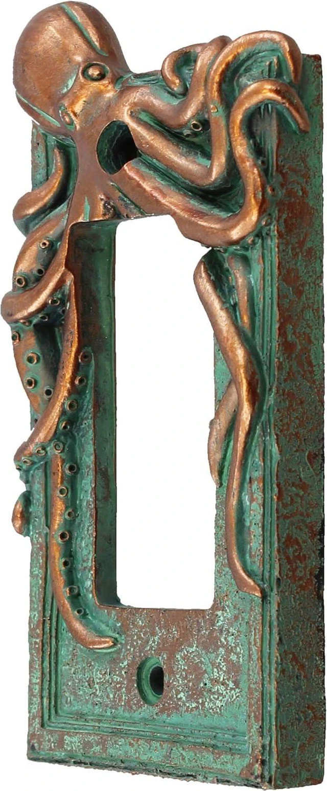 Alt view image 2 of 3 - Top Brass Large Octopus/Kraken Electrical Cover Wall Plate Bronze/Verdigris Finish - Single Switch, Double, Rocker, Outlet (Rocker)