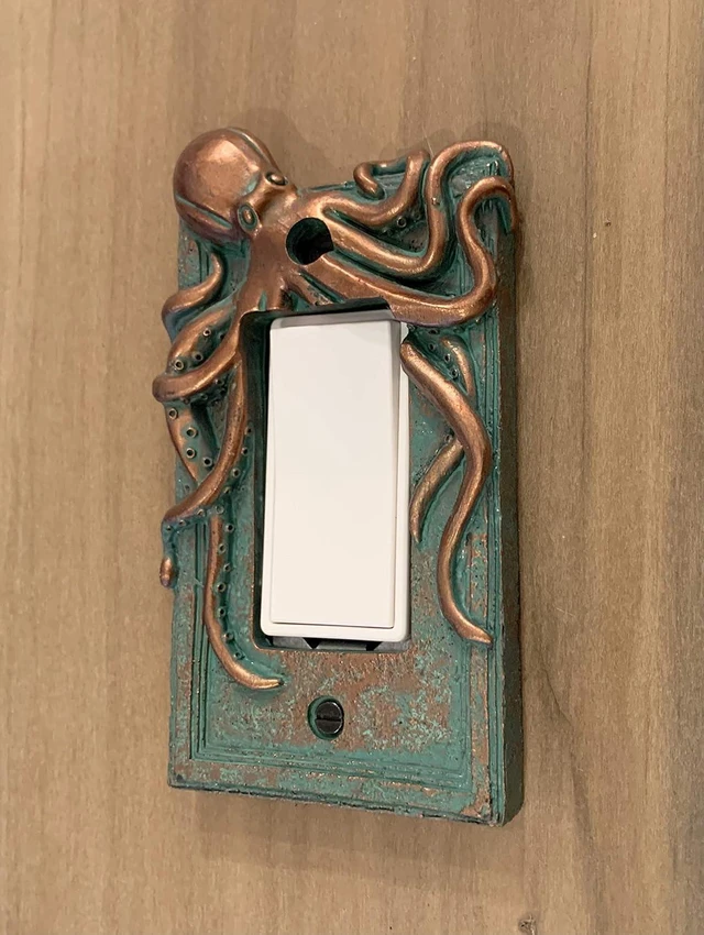 Alt view image 3 of 3 - Top Brass Large Octopus/Kraken Electrical Cover Wall Plate Bronze/Verdigris Finish - Single Switch, Double, Rocker, Outlet (Rocker)