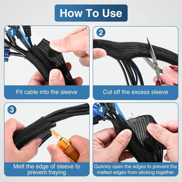 Alt view image 4 of 7 - Nilight Cable Sleeve, 25ft-1inch Cable Management Sleeves, Braided Cable Sleeving, Split Self Wrapping Wire Loom for Computer Cable Electrical Wire Automotive Harness Protector Organizer, Black