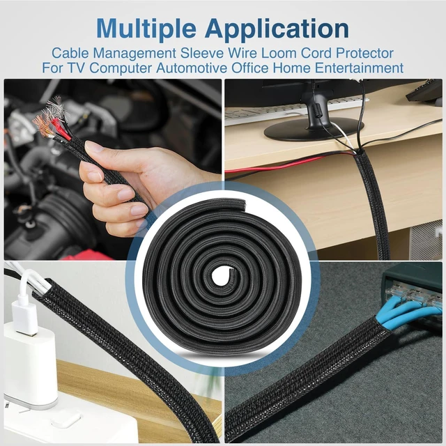 Alt view image 6 of 7 - Nilight Cable Sleeve, 25ft-1inch Cable Management Sleeves, Braided Cable Sleeving, Split Self Wrapping Wire Loom for Computer Cable Electrical Wire Automotive Harness Protector Organizer, Black